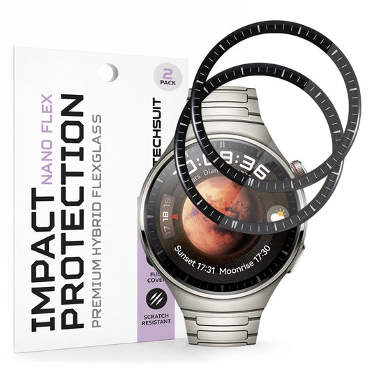 Фолио за защита Techsuit Nano Flex за Huawei Watch 4 Pro, Комплект 2 броя, Пластмаса, Черно