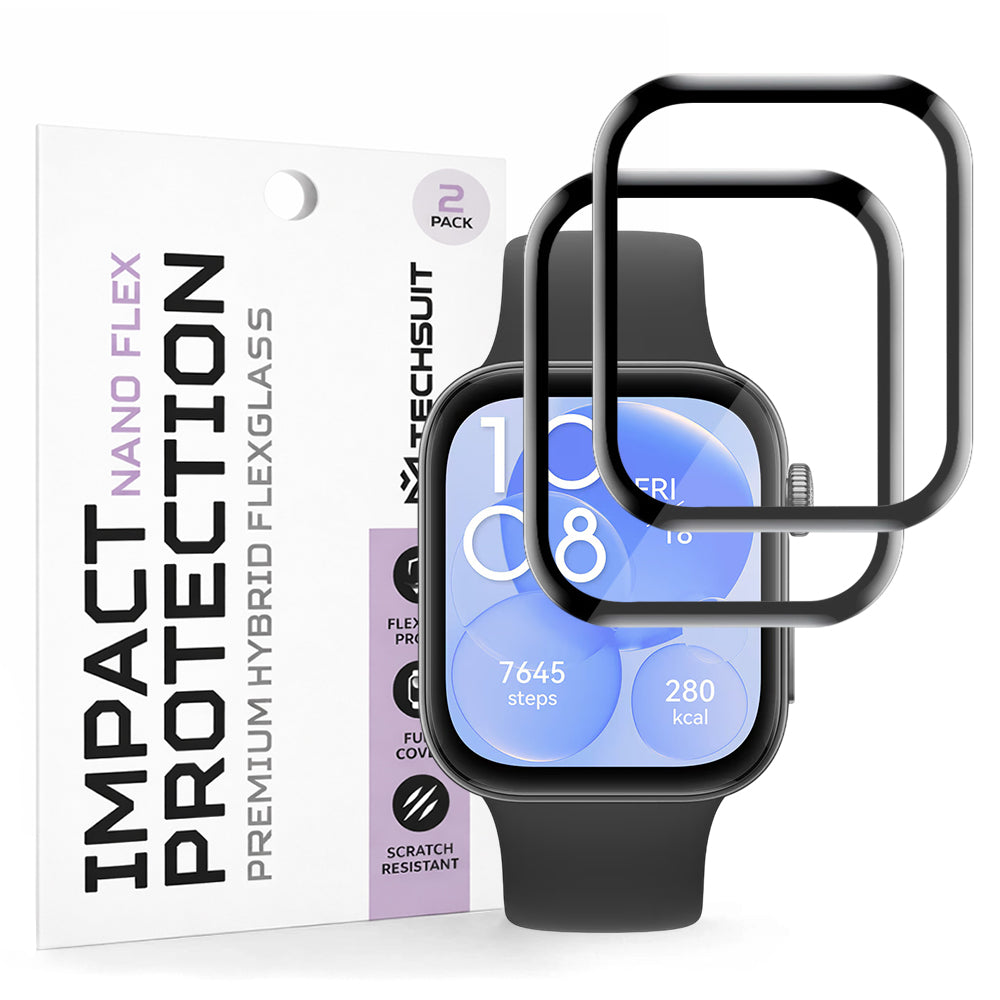 Фолио за защита Techsuit Nano Flex за Huawei Watch Fit 3, Комплект 2 броя, Пластмаса, Черно