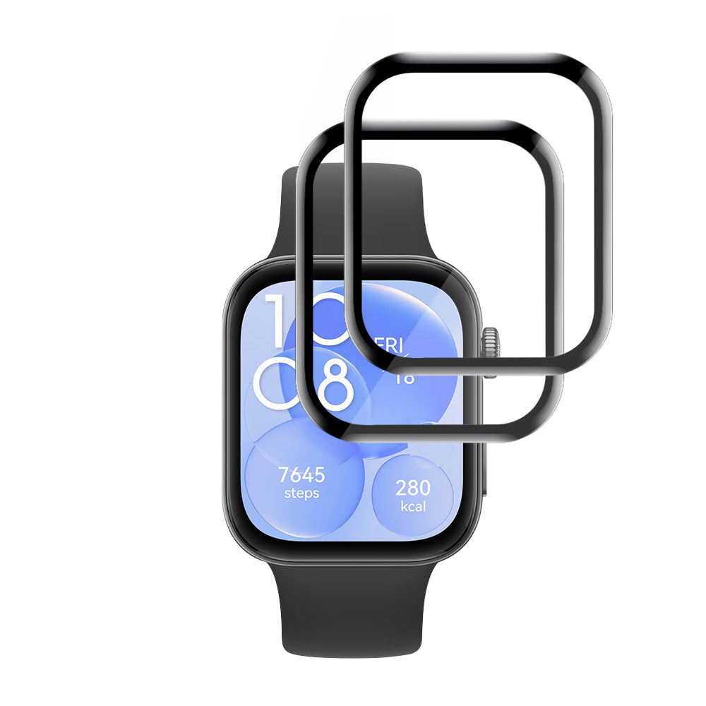 Фолио за защита Techsuit Nano Flex за Huawei Watch Fit 3, Комплект 2 броя, Пластмаса, Черно