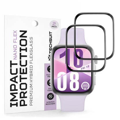 Фолио за защита Techsuit Nano Flex за Huawei Watch Fit 4, Комплект 2 броя, Пластмаса, Черно