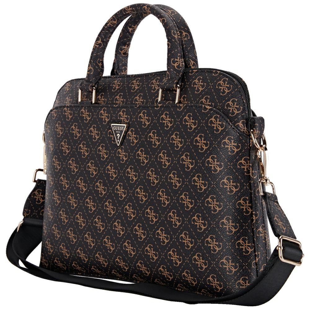 Чанта Guess 4G Triangle Logo за лаптоп 15 инча, черно-кафява
