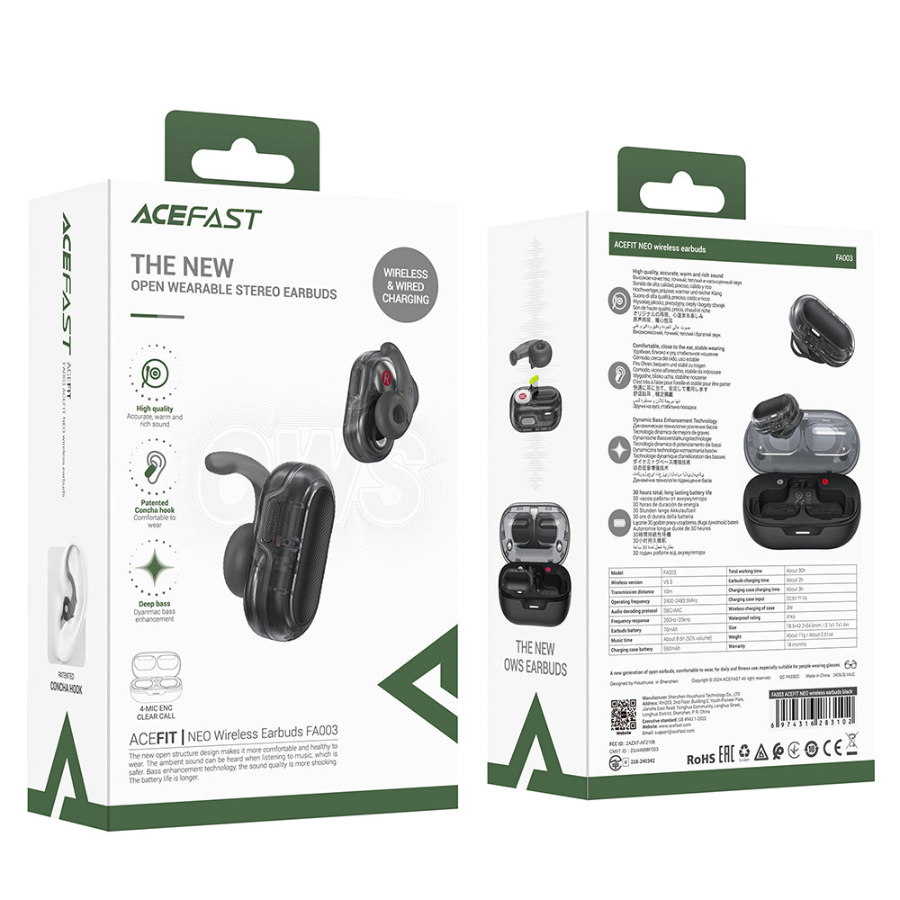 Handsfree Bluetooth Acefast Acefit Neo, TWS, Черен