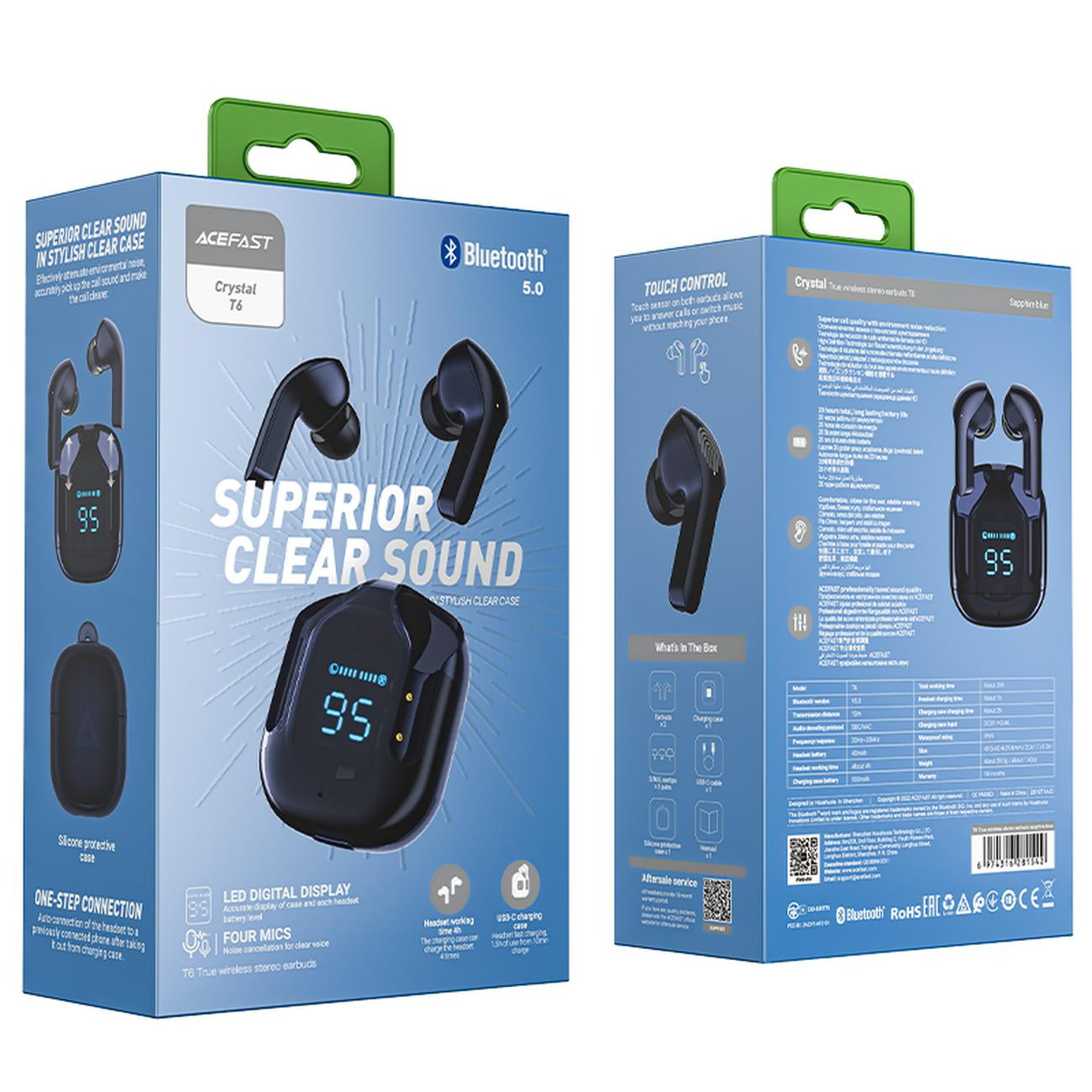 Handsfree Bluetooth Acefast T6, TWS, Тъмносин
