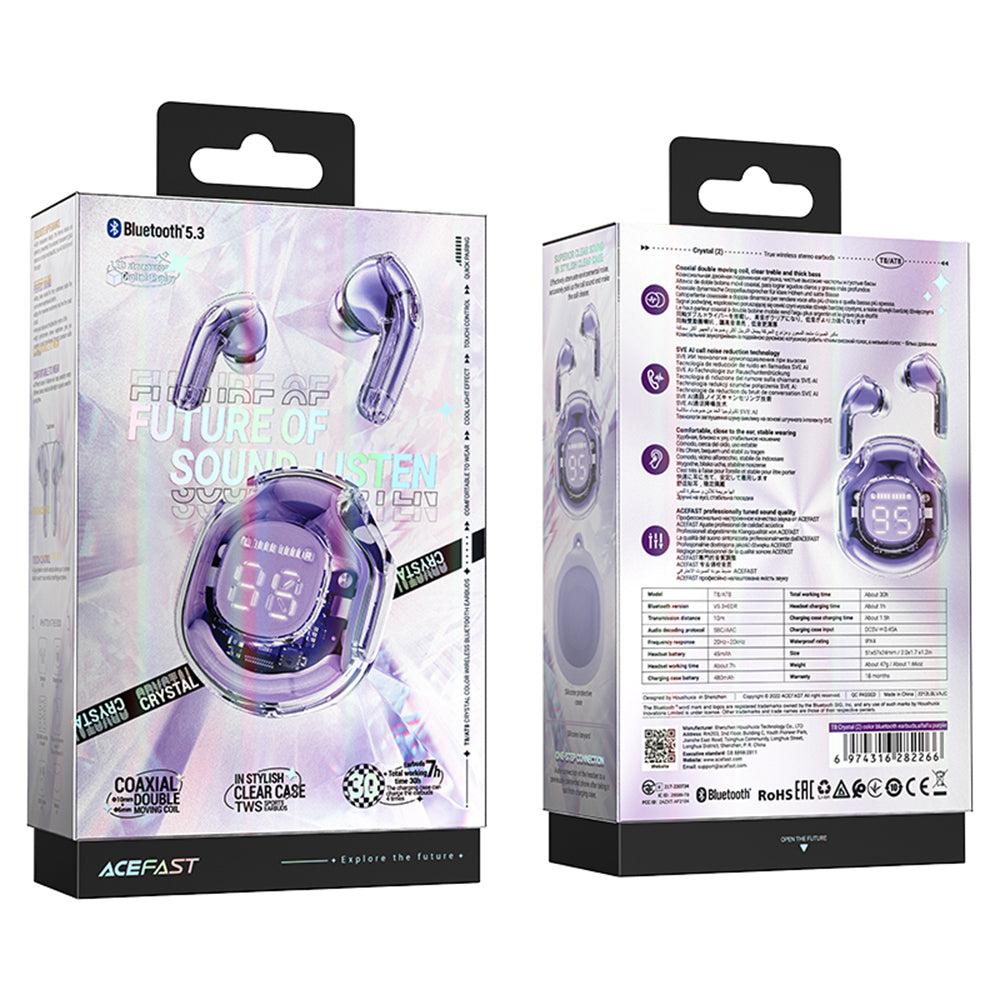 Handsfree Bluetooth Acefast T8, TWS, Лилав