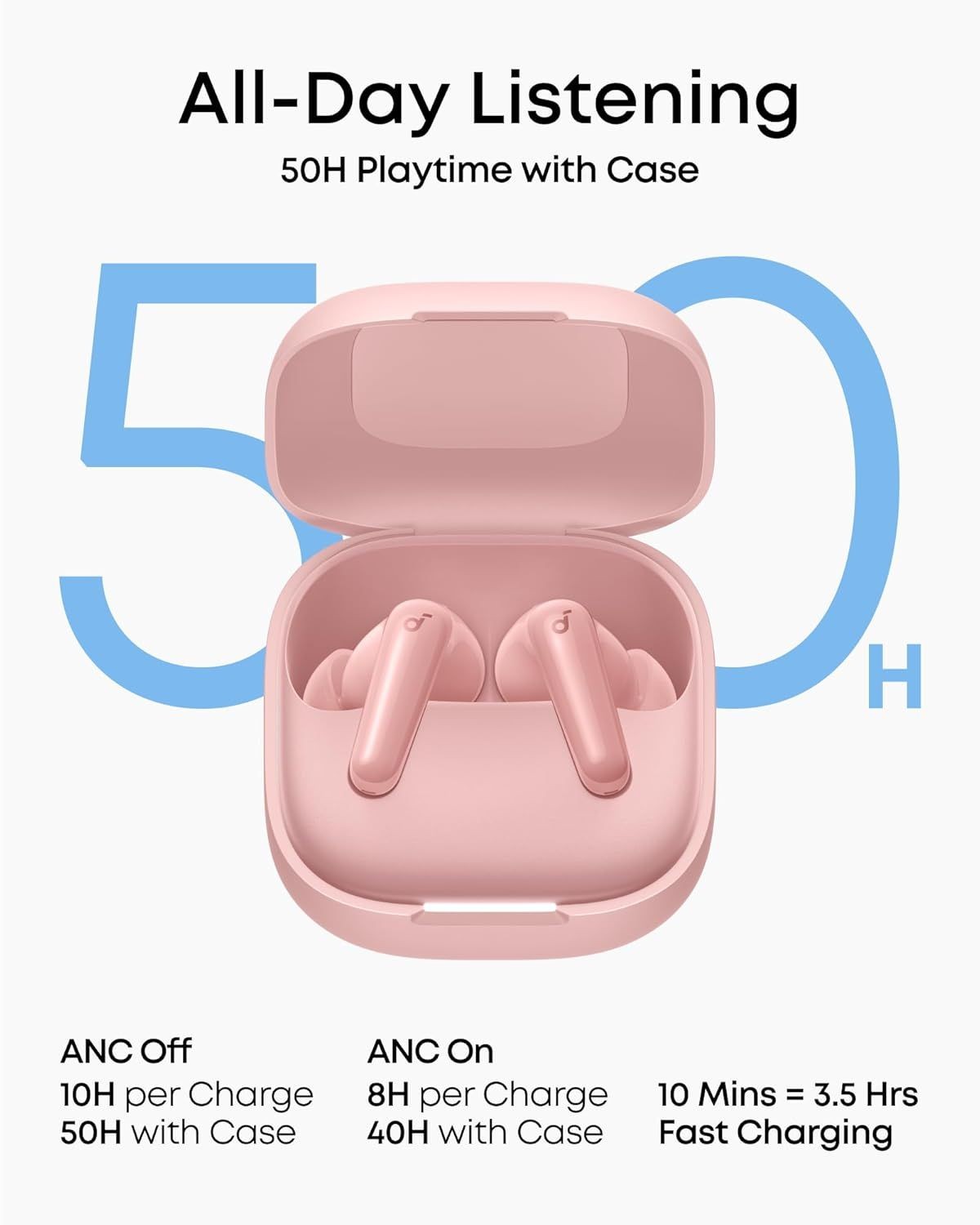 Handsfree Bluetooth Anker SoundCore R60i, TWS, ANC, Розов D1202G51