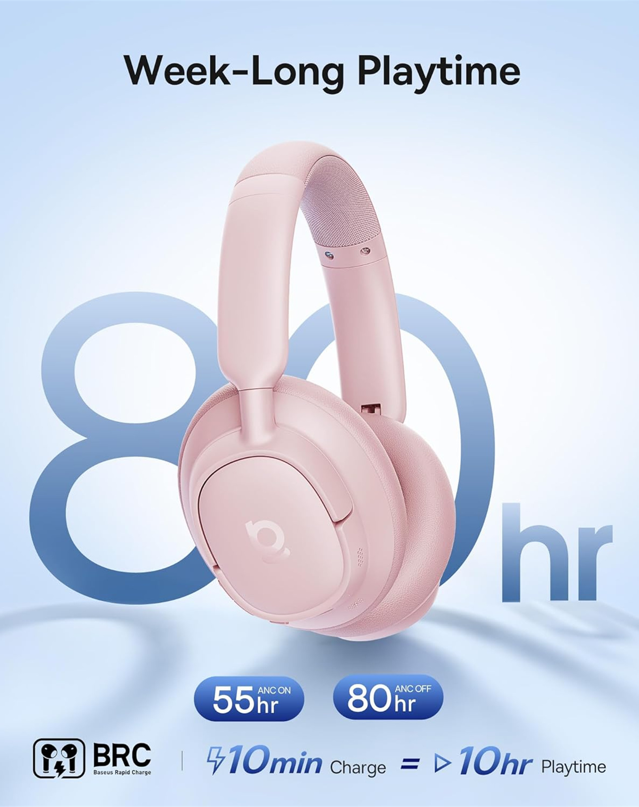 Handsfree Bluetooth Baseus Bass BH1 NC, MultiPoint, A2DP, ANC, Розов A0203704