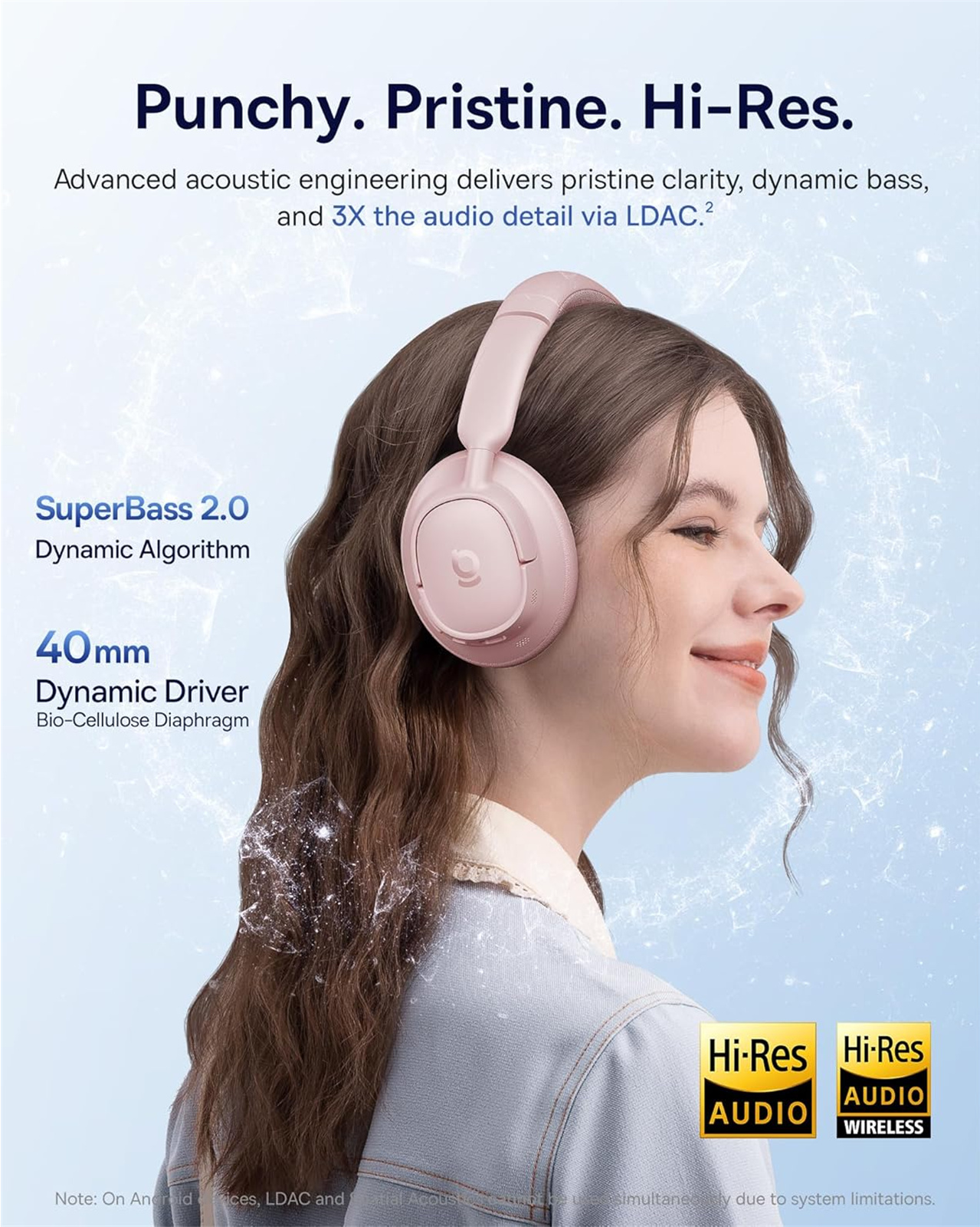 Handsfree Bluetooth Baseus Bass BH1 NC, MultiPoint, A2DP, ANC, Розов A0203704