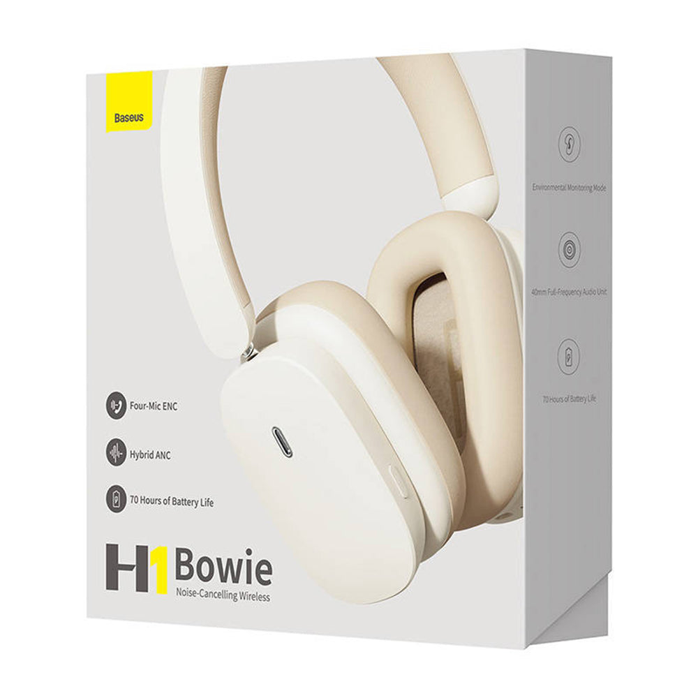 Безжични слушалки Bluetooth Baseus Bowie H1, A2DP, ANC, Крем NGTW230202