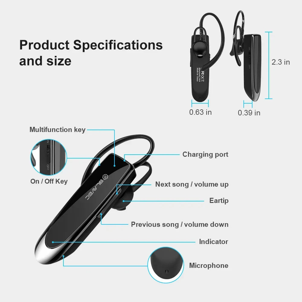 Bluetooth хендсфри Blavec PL55, MultiPoint, A2DP, черен BHPL5555-B 