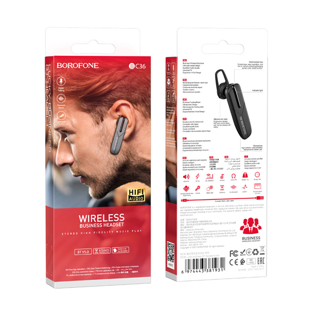 Bluetooth слушалки със свободни ръце BC36 Lucky, A2DP, черни