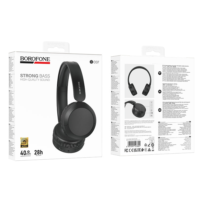 Безжични слушалки Bluetooth Borofone BO37 Marvellous, A2DP, Черен