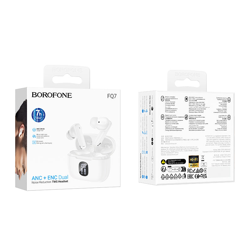 Handsfree Bluetooth Borofone FQ7 Treasure, TWS, ANC, MultiPoint, Бял 