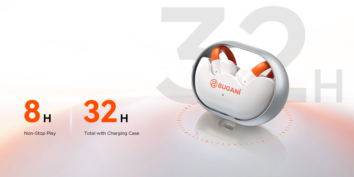 Безжични слушалки Bluetooth Bugani Clip B21, TWS, Бял