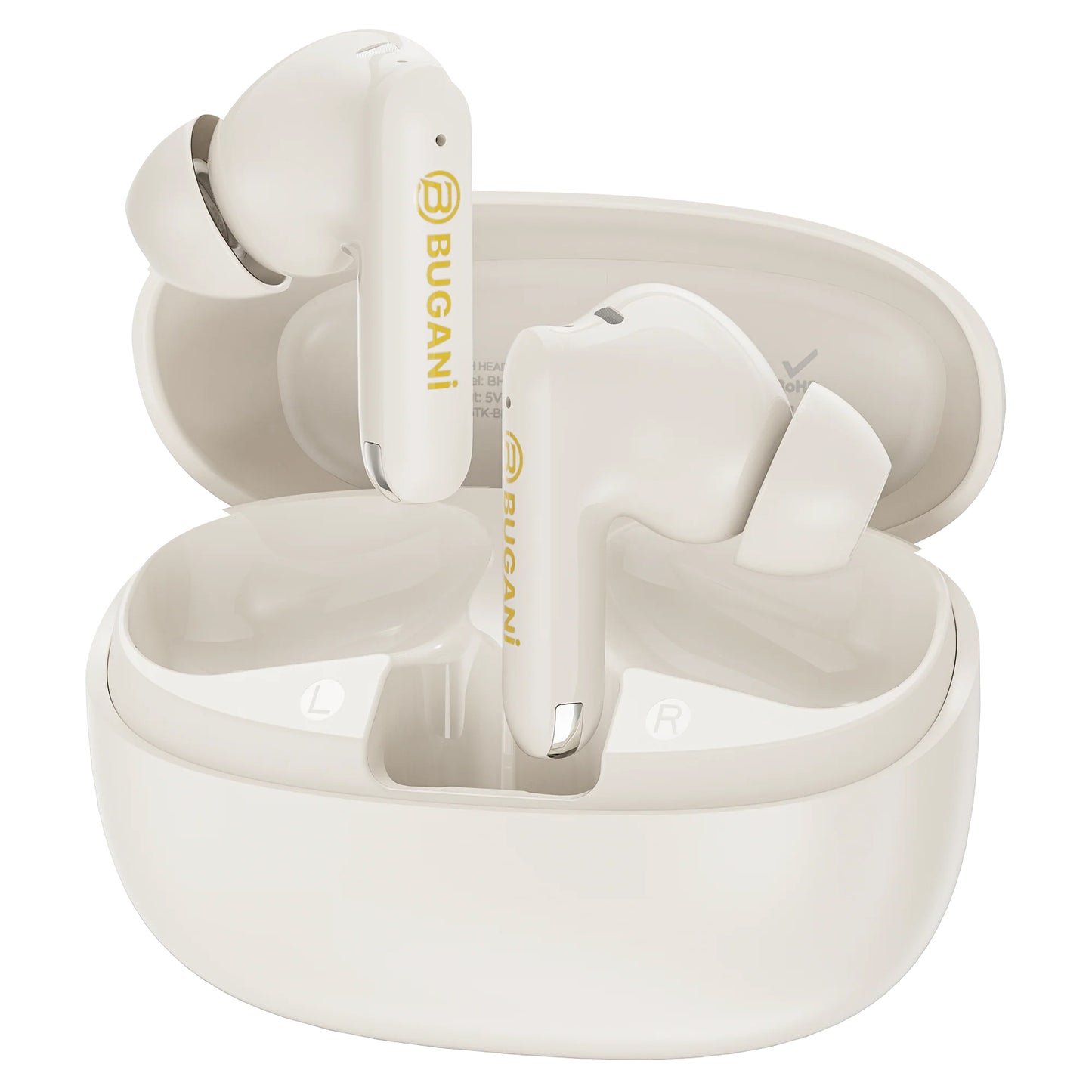 Безжични слушалки Bluetooth Bugani Freebuds B20, TWS, ANC, Светло кремави
