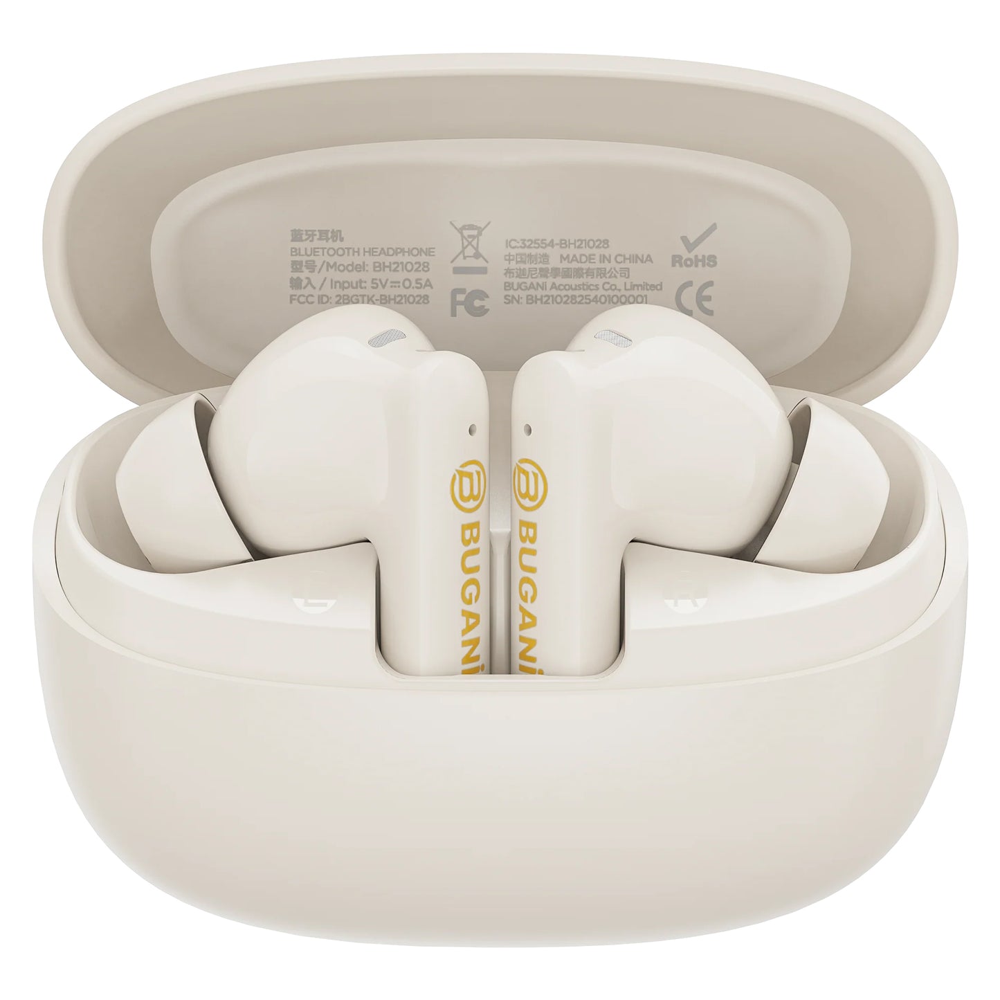 Безжични слушалки Bluetooth Bugani Freebuds B20, TWS, ANC, Светло кремави