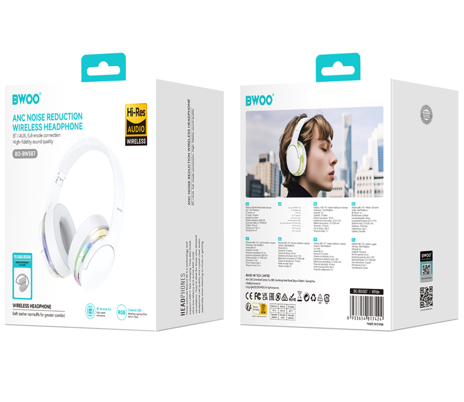 Bluetooth Handsfree BWOO BO-BW587, A2DP, ANC, Бял