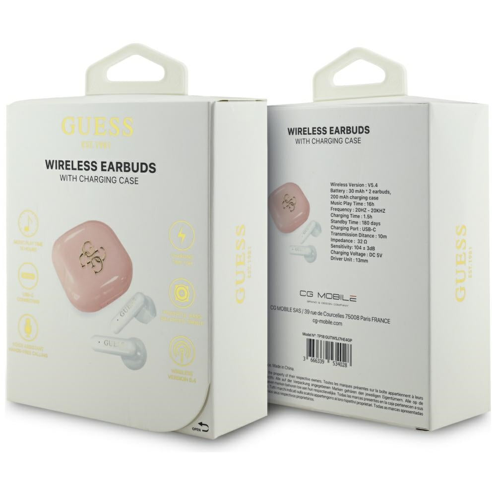 Handsfree Bluetooth Guess 4G Metal Logo, TWS, Розов