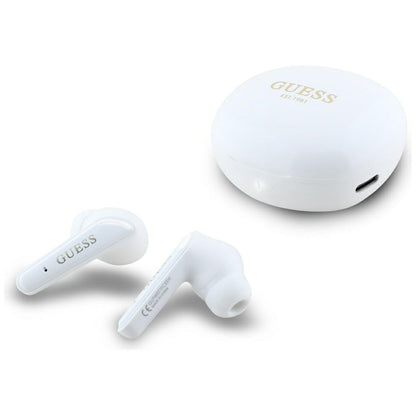 Handsfree Bluetooth Guess Flat Classic Logo Electroplated, TWS, Бял