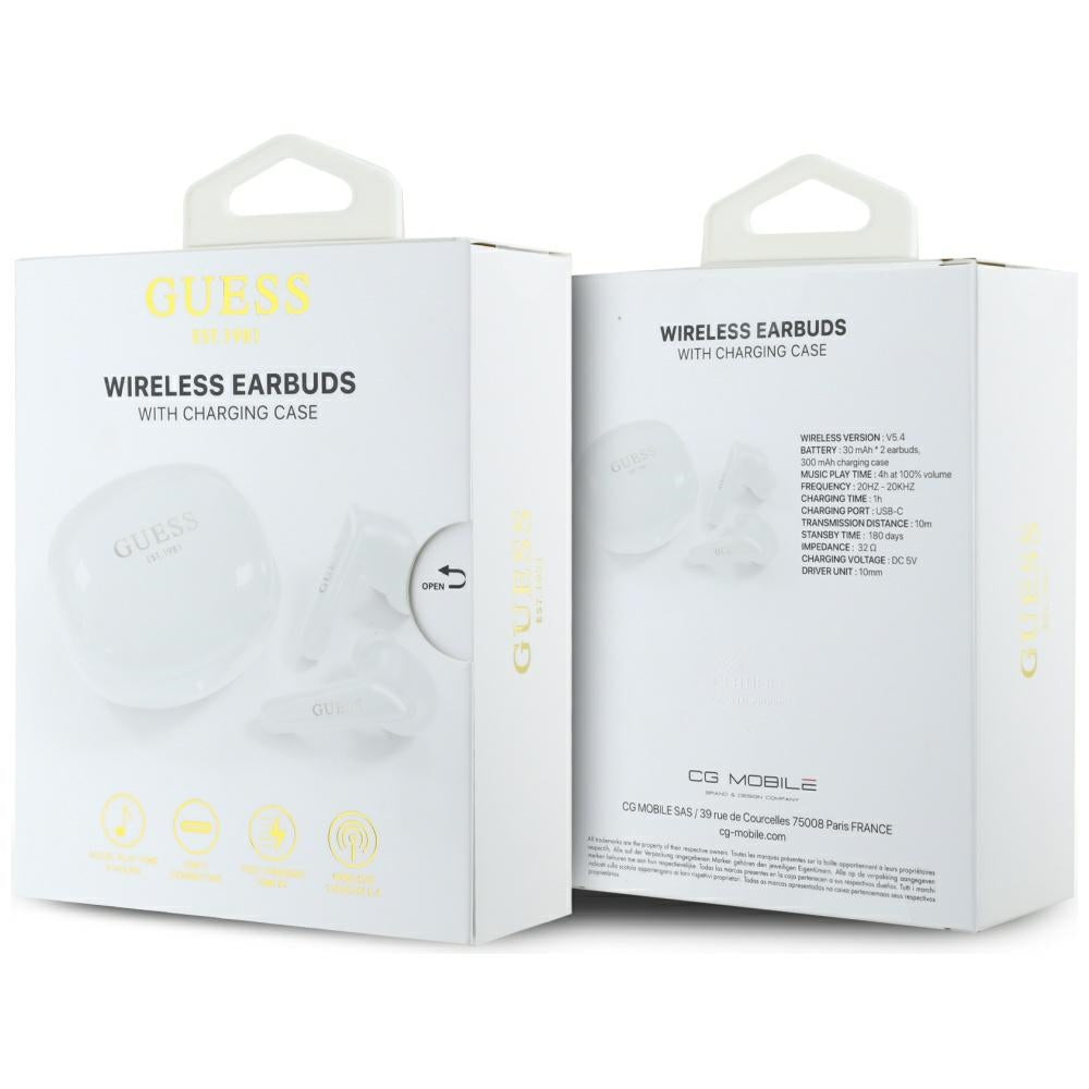 Handsfree Bluetooth Guess Flat Classic Logo Electroplated, TWS, Бял