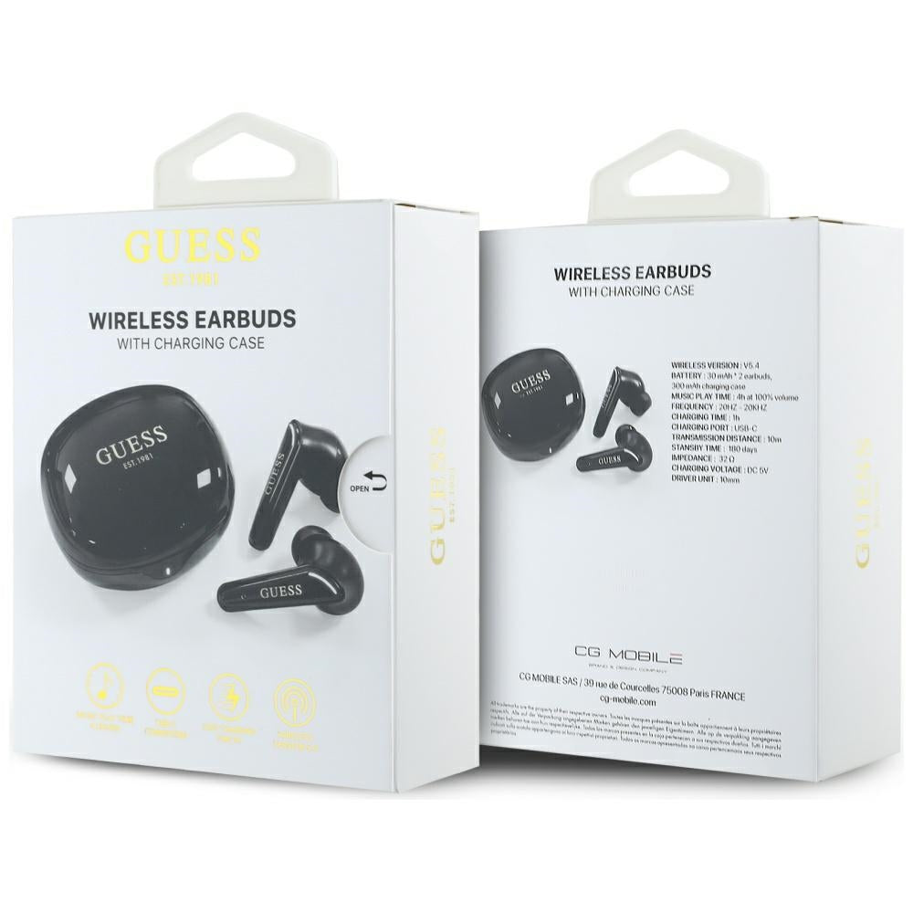 Handsfree Bluetooth Guess Flat Classic Logo Electroplated, TWS, Черен