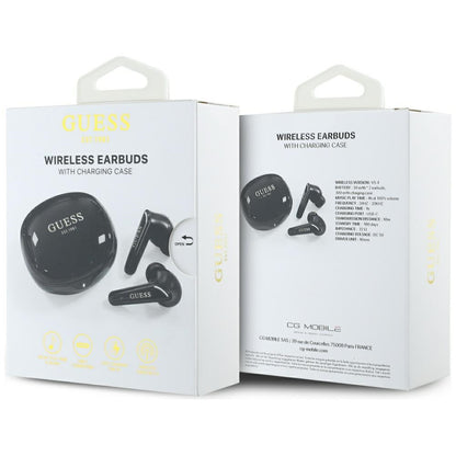 Handsfree Bluetooth Guess Flat Classic Logo Electroplated, TWS, Черен