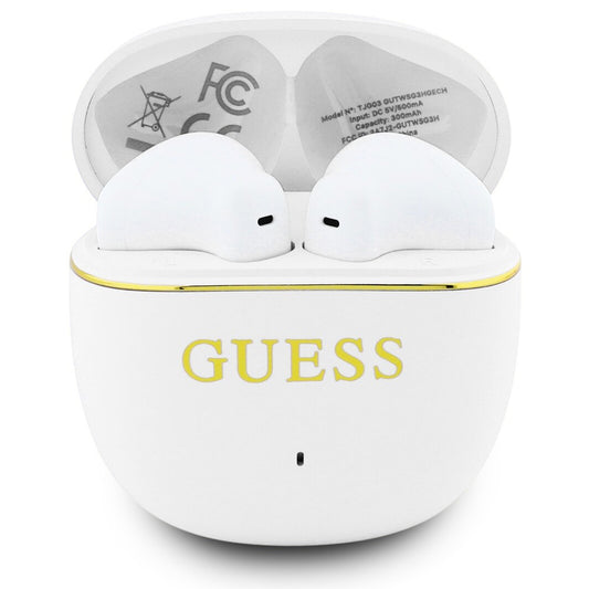 Безжични слушалки Bluetooth Guess Glossy Gold Line Classic, TWS, бели