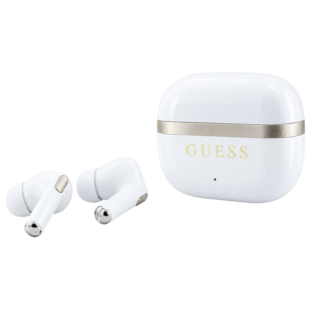 Безжични слушалки Bluetooth Guess Glossy Gold Line Printed Classic Logo, TWS, бели