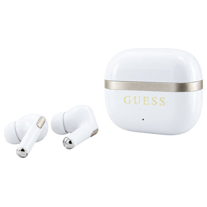 Безжични слушалки Bluetooth Guess Glossy Gold Line Printed Classic Logo, TWS, бели