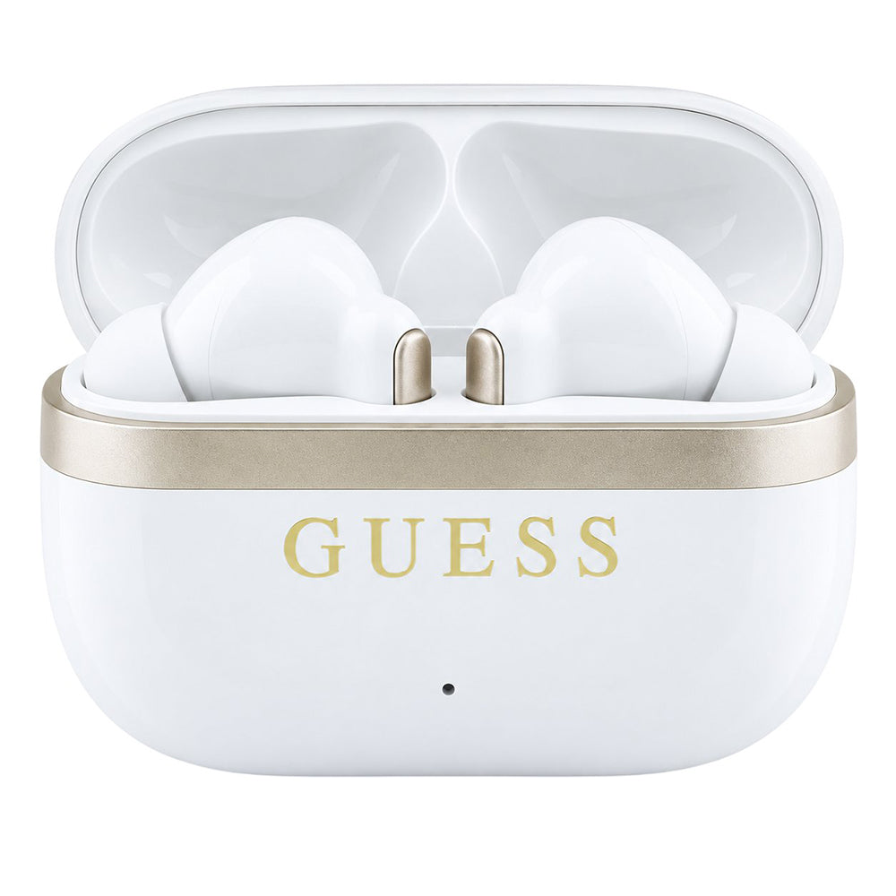 Безжични слушалки Bluetooth Guess Glossy Gold Line Printed Classic Logo, TWS, бели