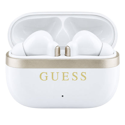 Безжични слушалки Bluetooth Guess Glossy Gold Line Printed Classic Logo, TWS, бели