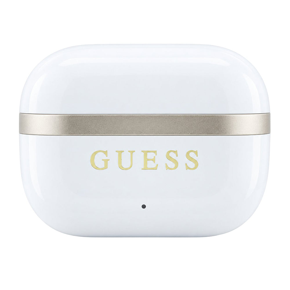 Безжични слушалки Bluetooth Guess Glossy Gold Line Printed Classic Logo, TWS, бели