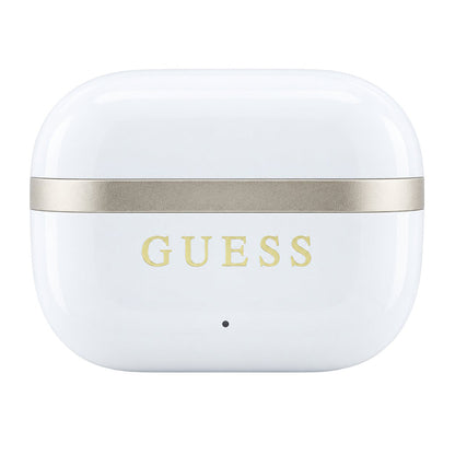 Безжични слушалки Bluetooth Guess Glossy Gold Line Printed Classic Logo, TWS, бели