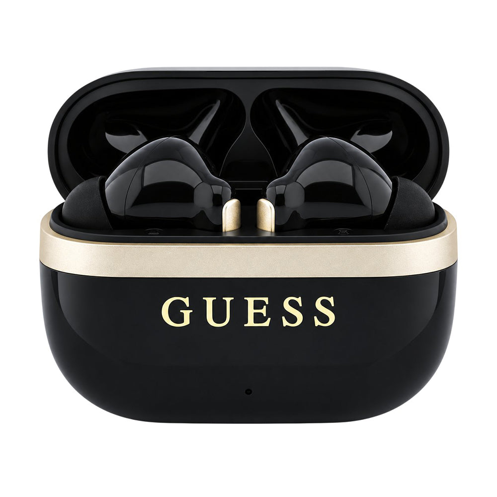 Guess Glossy Gold Line Printed Classic Logo Bluetooth Handsfree, TWS, Black