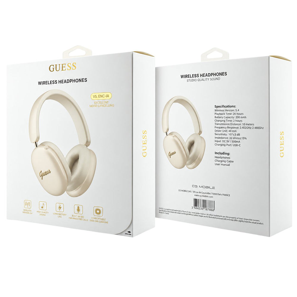 Bluetooth хендсфри Guess Metal Script Logo, A2DP, бежов