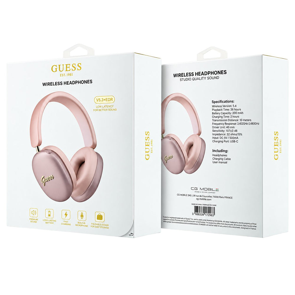 Bluetooth слушалки Guess Metal Script Logo, A2DP, розови