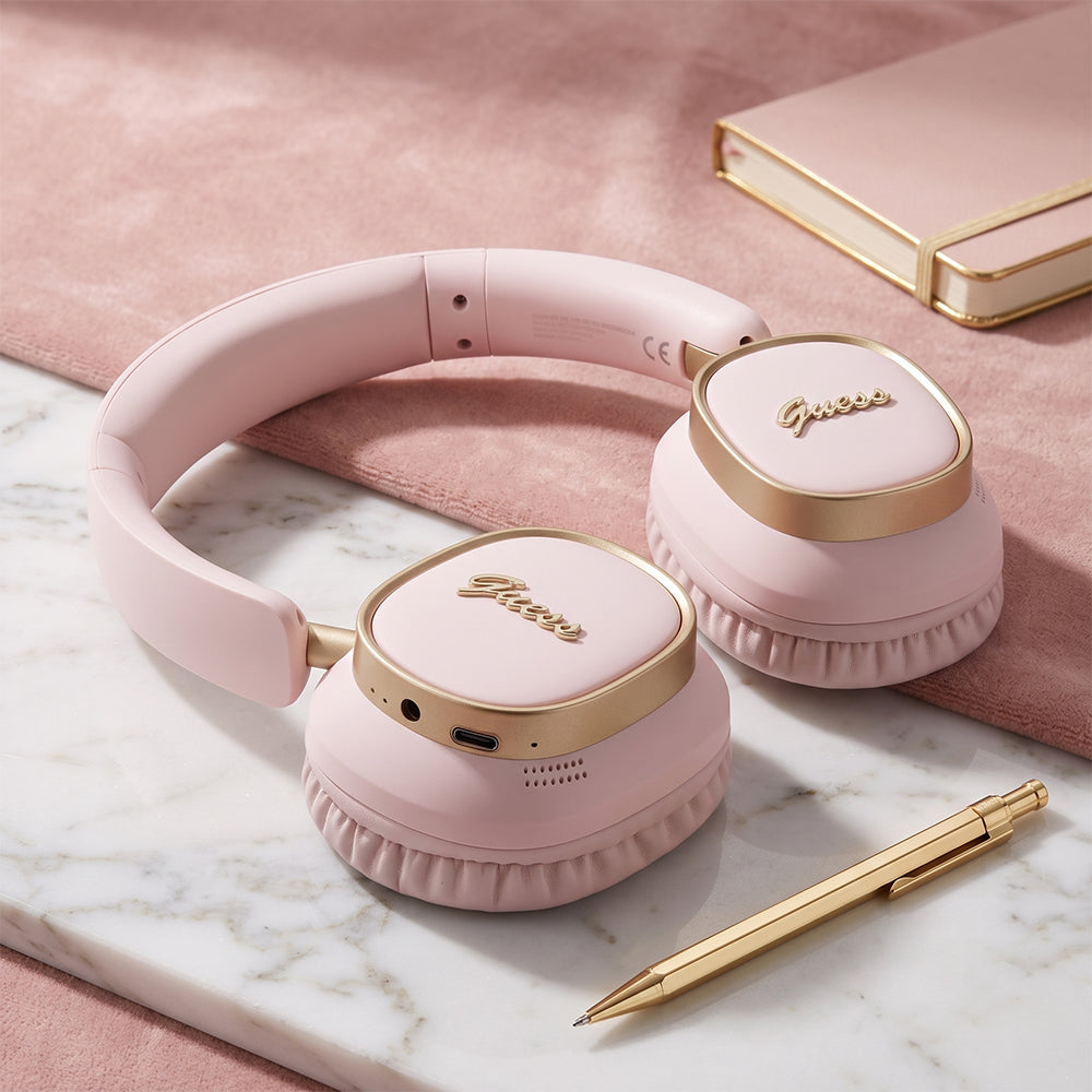 Handsfree Bluetooth Guess Rectangle Metal Script, A2DP, Розово