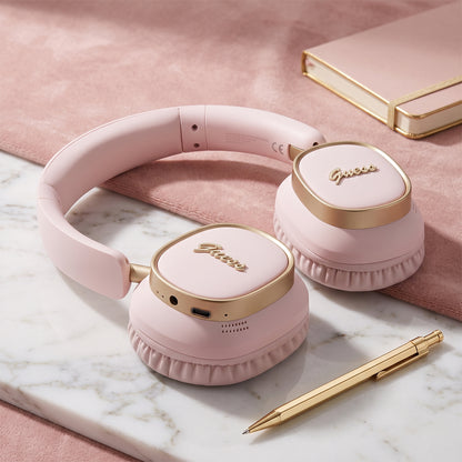 Handsfree Bluetooth Guess Rectangle Metal Script, A2DP, Розово