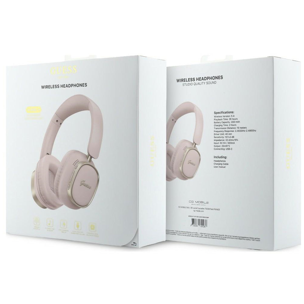 Handsfree Bluetooth Guess Rectangle Metal Script, A2DP, Розово