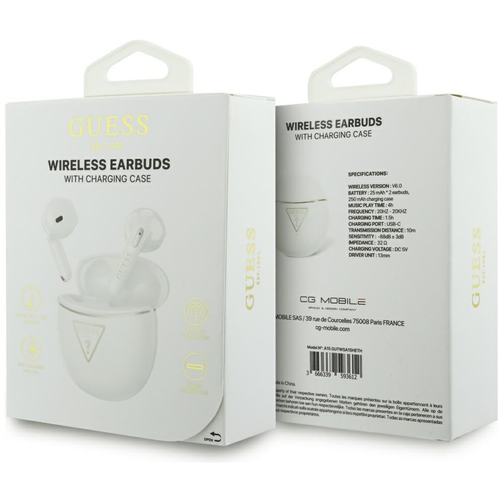 Handsfree Bluetooth Guess Script Print, TWS, Бял