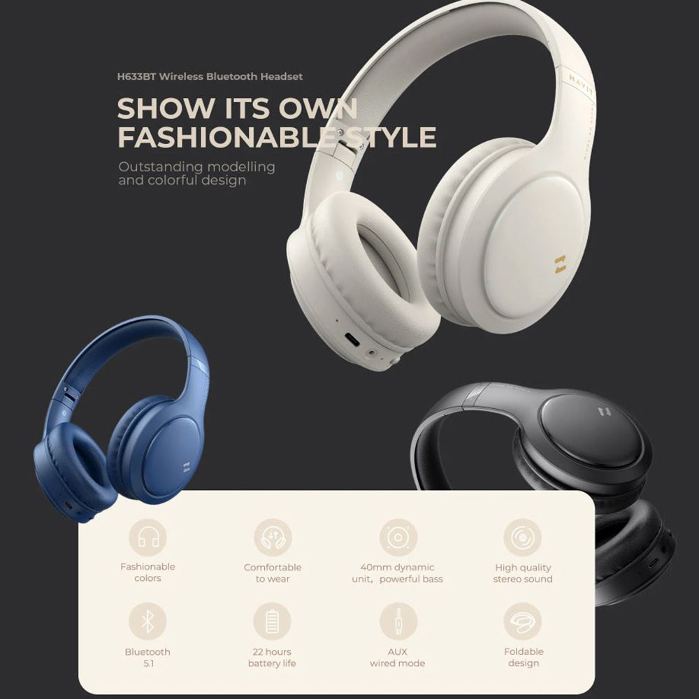 Handsfree Bluetooth HAVIT H633BT, Multipoint, A2DP, Бежов