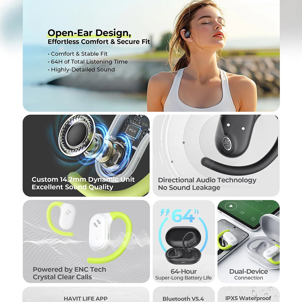 Handsfree Bluetooth HAVIT OWS915, TWS, Сив