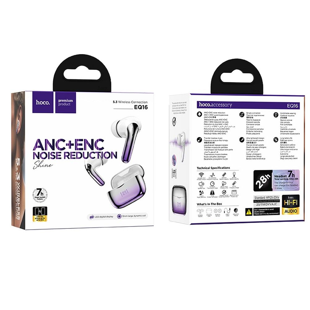 Bluetooth хендсфри Bluetooth HOCO EQ16, TWS, ANC, Mov 