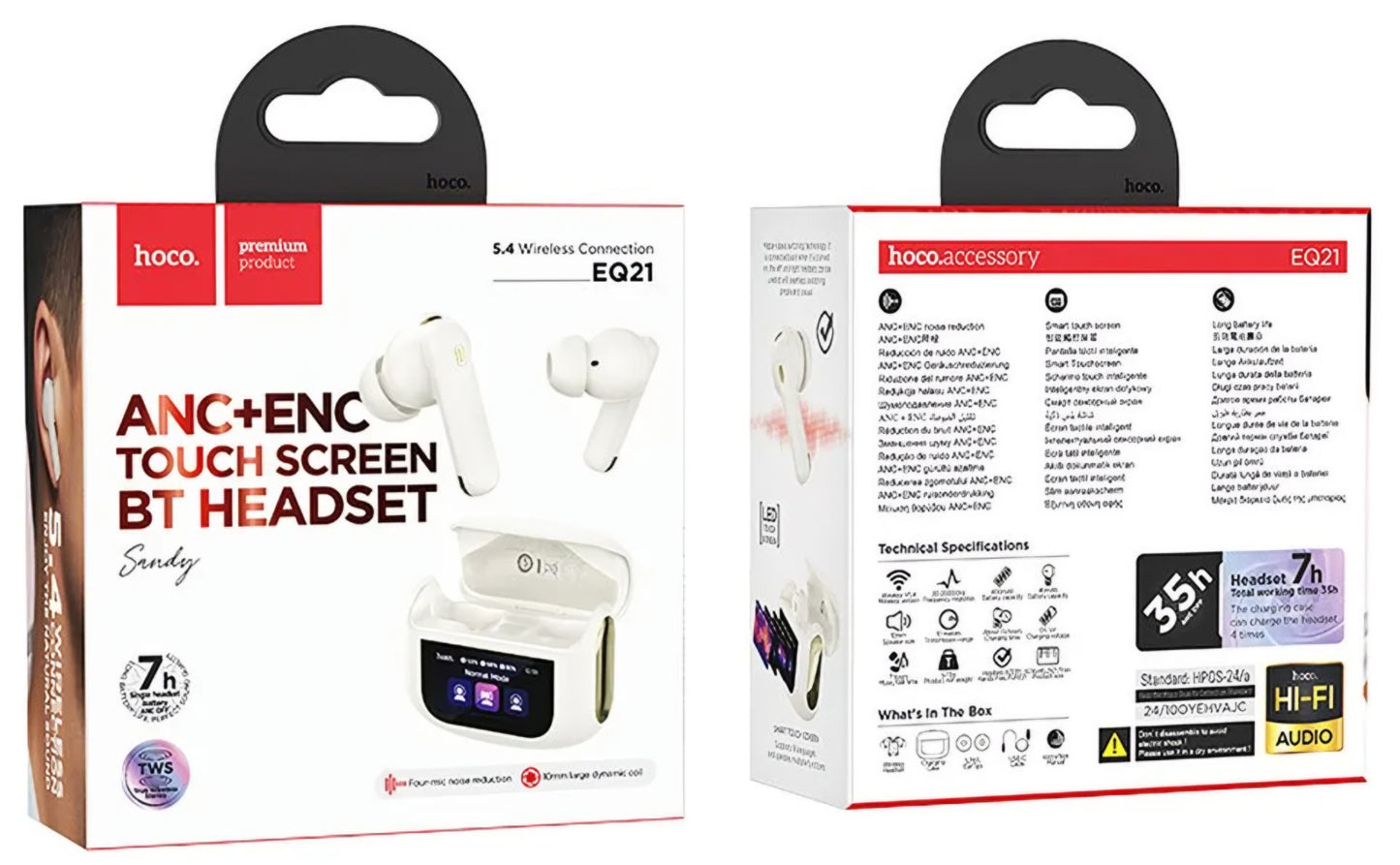 Handsfree Bluetooth HOCO EQ21, TWS, ANC, Бял
