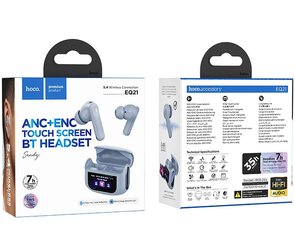 Handsfree Bluetooth HOCO EQ21, TWS, ANC, Син