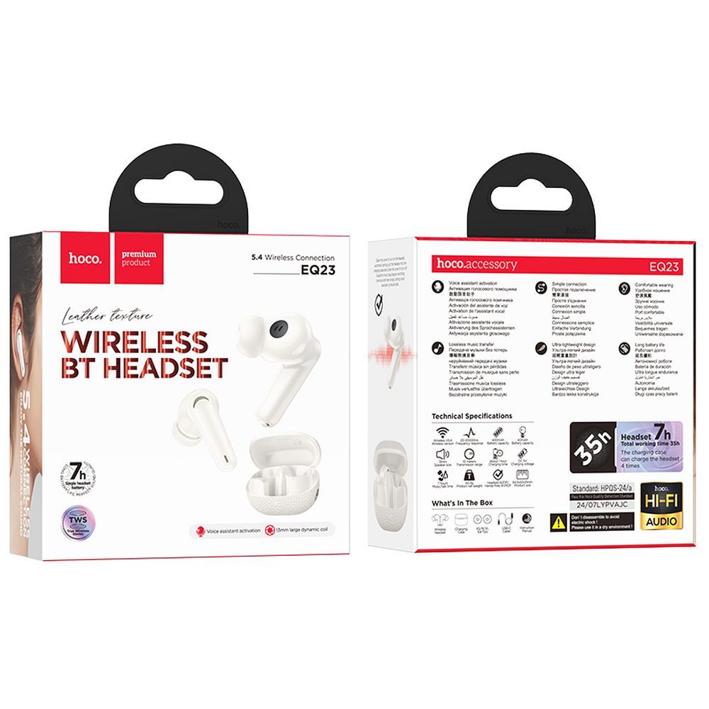 Handsfree Bluetooth HOCO EQ23, TWS, Бял
