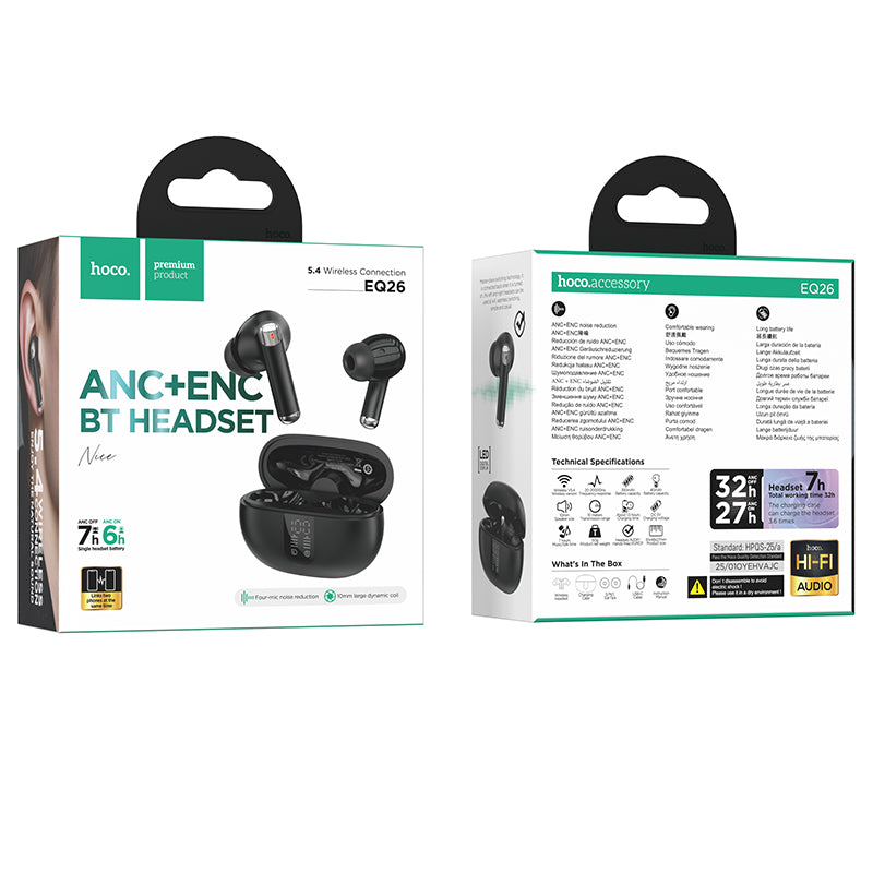 Handsfree Bluetooth HOCO EQ26, TWS, ANC, Черен