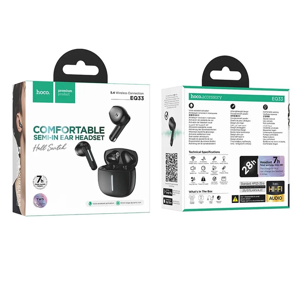 Handsfree Bluetooth HOCO EQ33, TWS, Черен