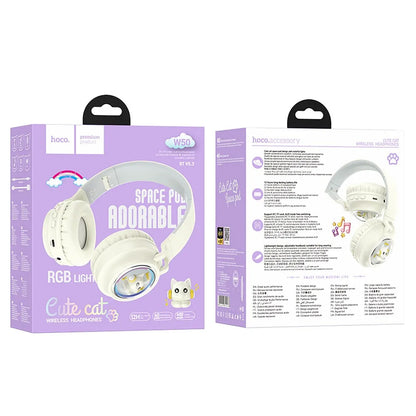 Handsfree Bluetooth HOCO W50 Kids Cute Cat, A2DP, Бял