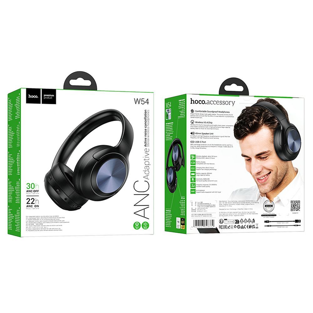 Handsfree Bluetooth HOCO W54, A2DP, ANC, Черен