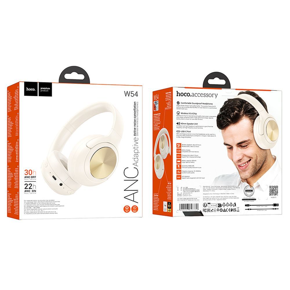 Handsfree Bluetooth HOCO W54, A2DP, ANC, Бял 